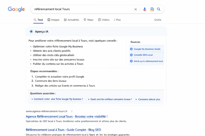 exemple de reponse à une requete locale avec ai overviews, créé par ia