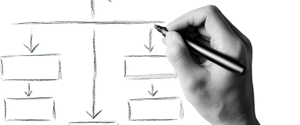 main dessinant un organigramme noir pour symboliser l’organisation des pages du site