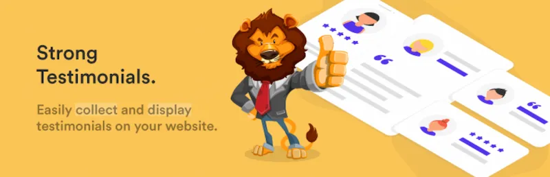 affiche strong testimonials sur wordpress qui montre un lion levant le pouce